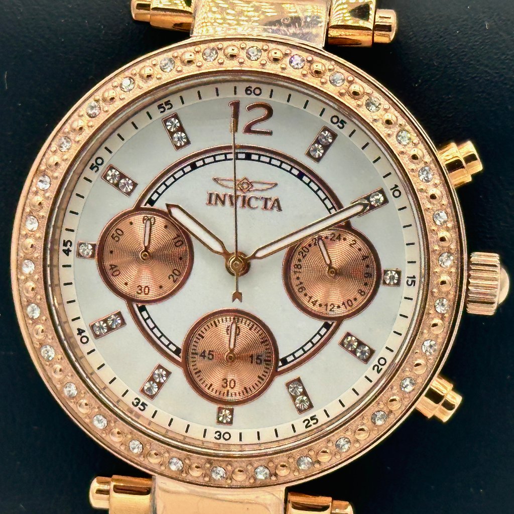 New Invicta Angel White Dial Crystal Accent Rose Goldtone 36mm Dial Ladies Watch